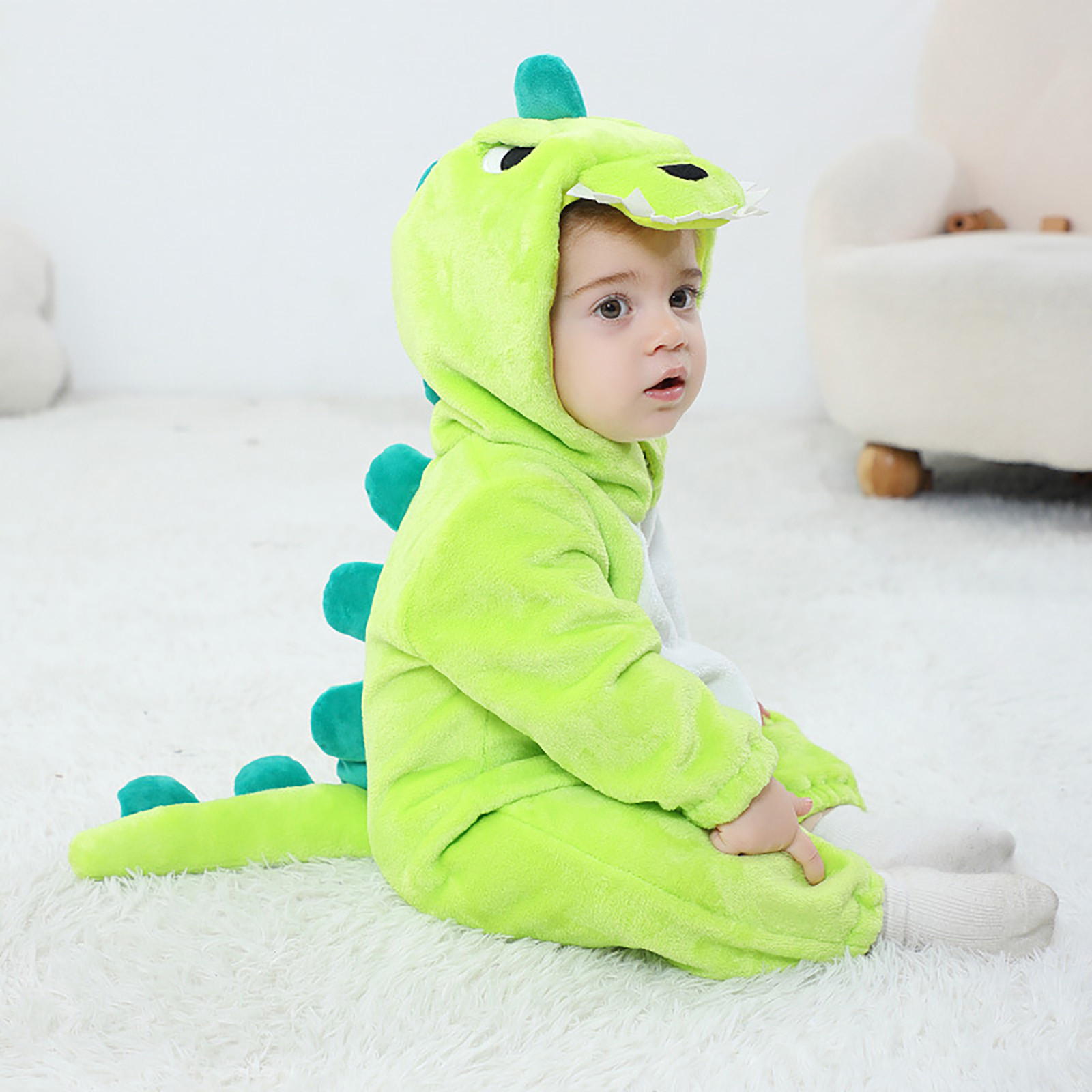 Baby Girls Boys Animal Costumes Baby Fleece Romper Baby Christmas Hooded Jumpsuit Cute Long Sleeve Bodysuit Baby Winter Outfit for Newborn 0-3 Months